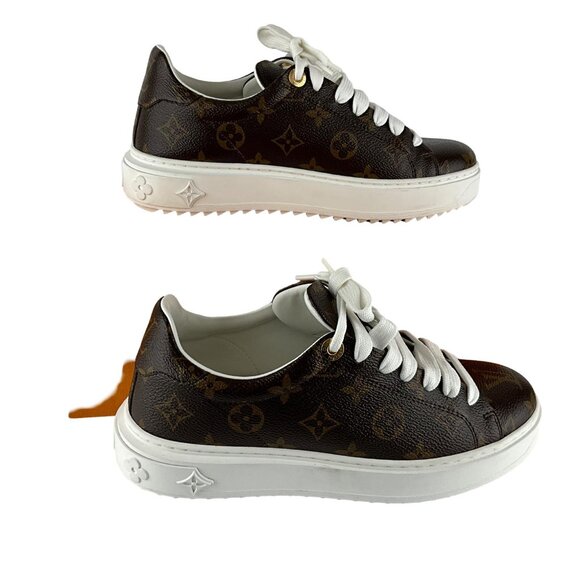 Louis Vuitton Women's Time Out Brown LV Monogram Sneakers Sz 38 Pre-Owned - Picture 4 of 10